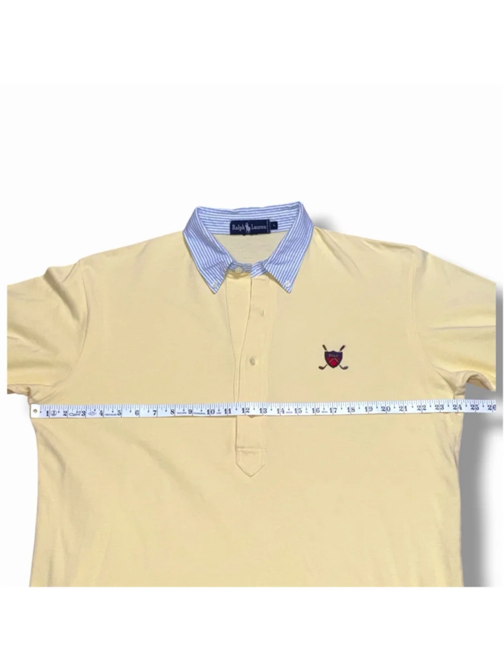 Polo Ralph Lauren VTG 90’s Mens Butter Yellow Polo Logo Striped Collar L RARE